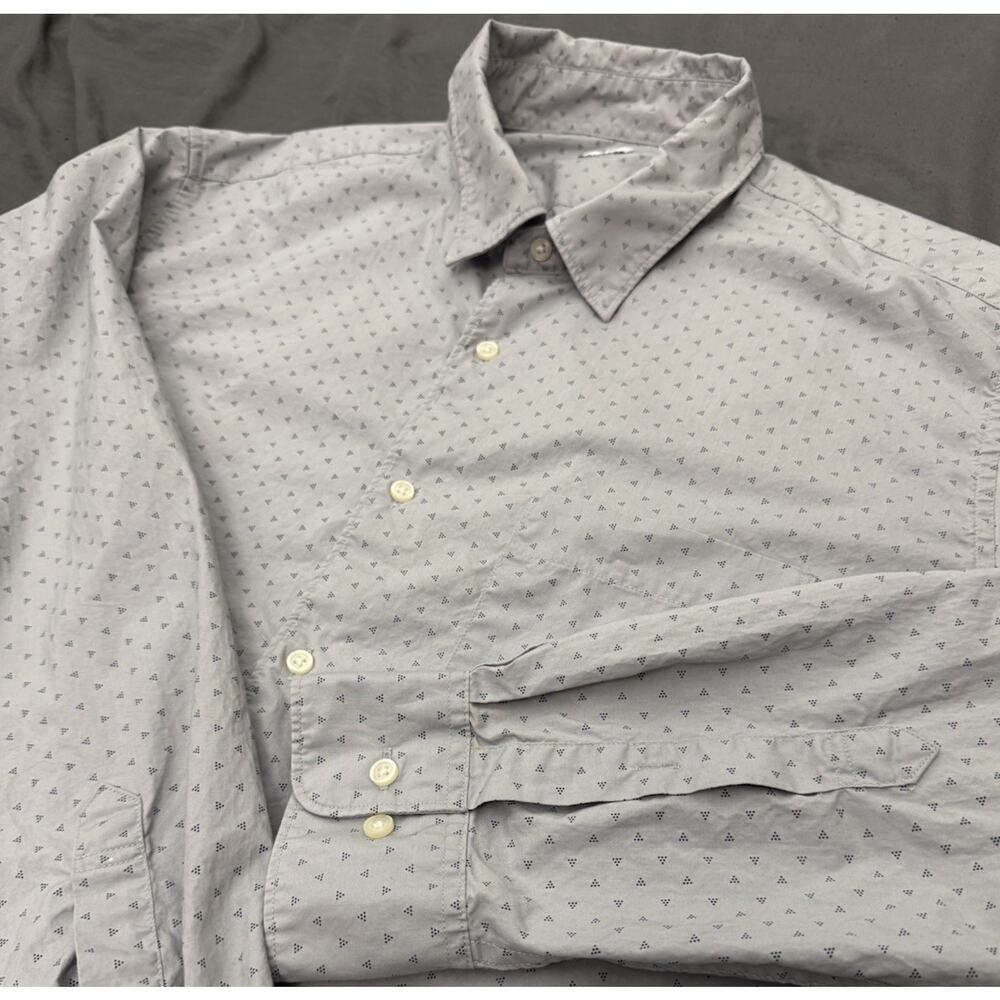 Uniqlo Men’s Large Gray Geometric Micro Print Button Down Cotton Shirt